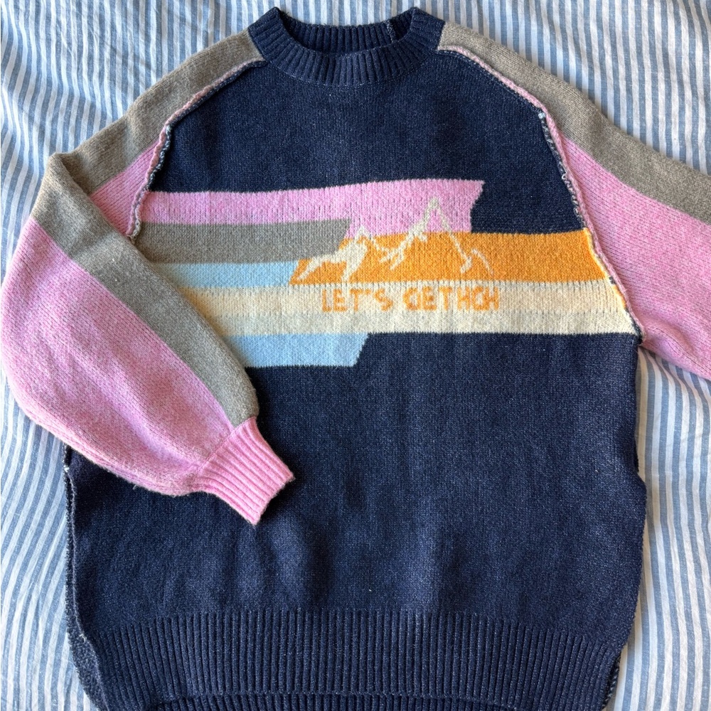 BDG Maura Jacquard "Let's Get High" pullover sweater